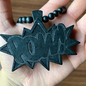 Wood Black “POW!” Necklace